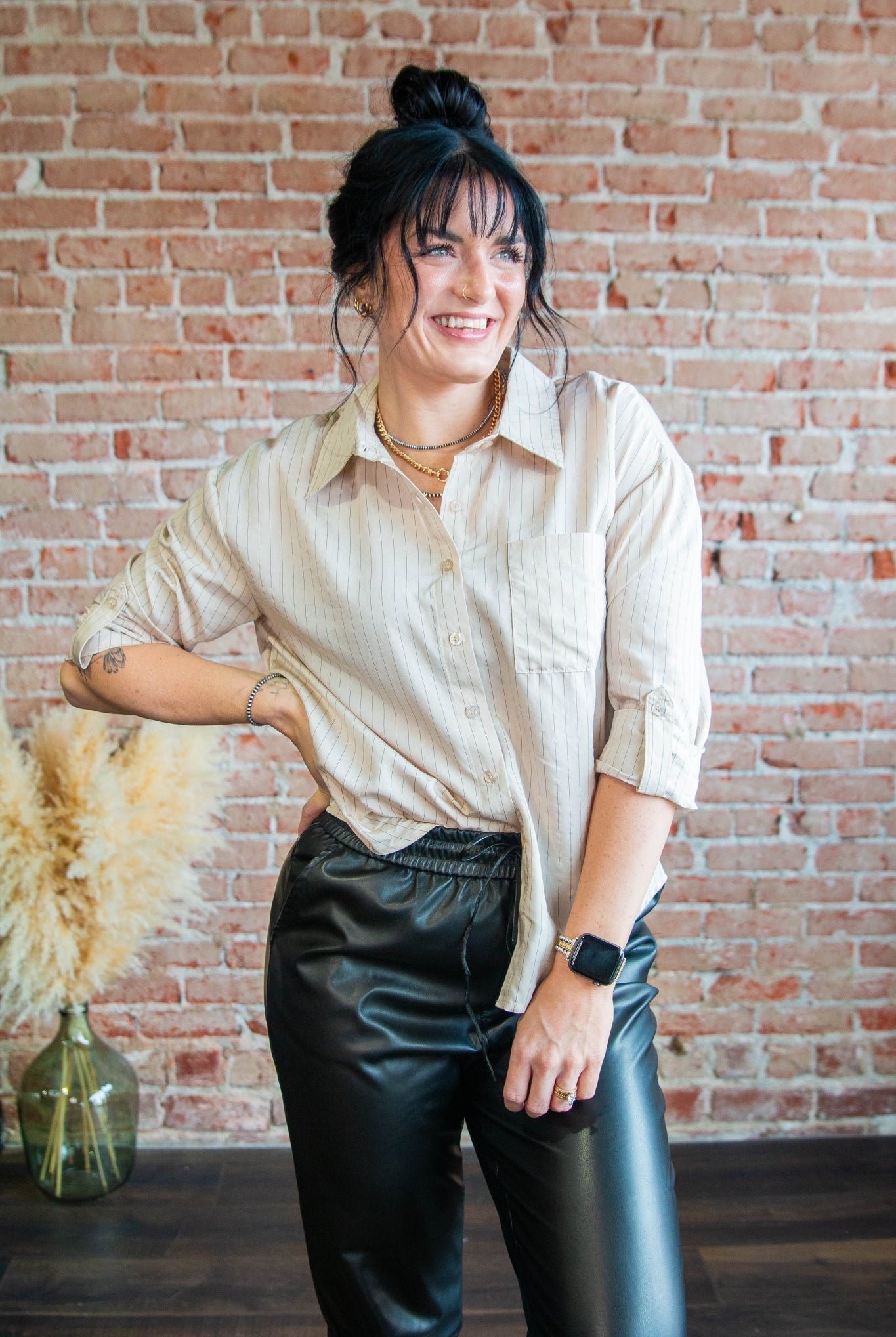 Pinstripe Collared Button Down - Southern Chic Tees & Boutique