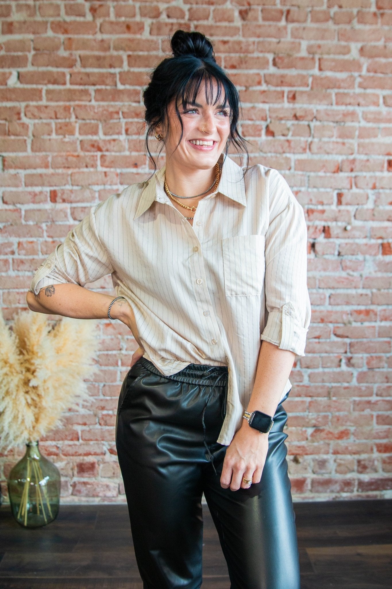 Pinstripe Collared Button Down - Southern Chic Tees & Boutique