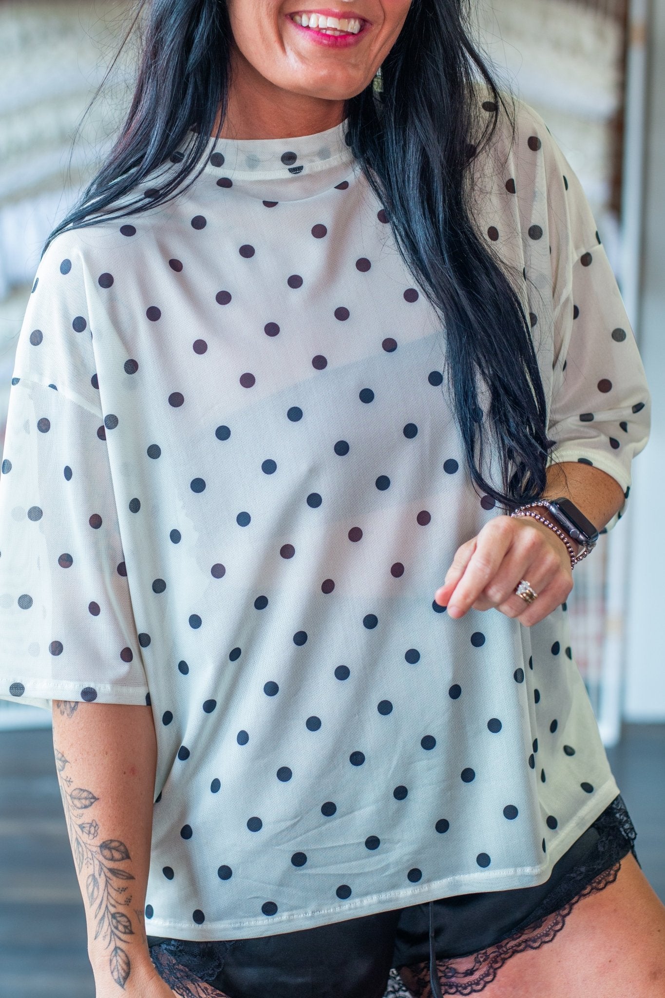 Rebel Sheer Oversized Mesh Polka Dot Shirt - Southern Chic Tees & Boutique