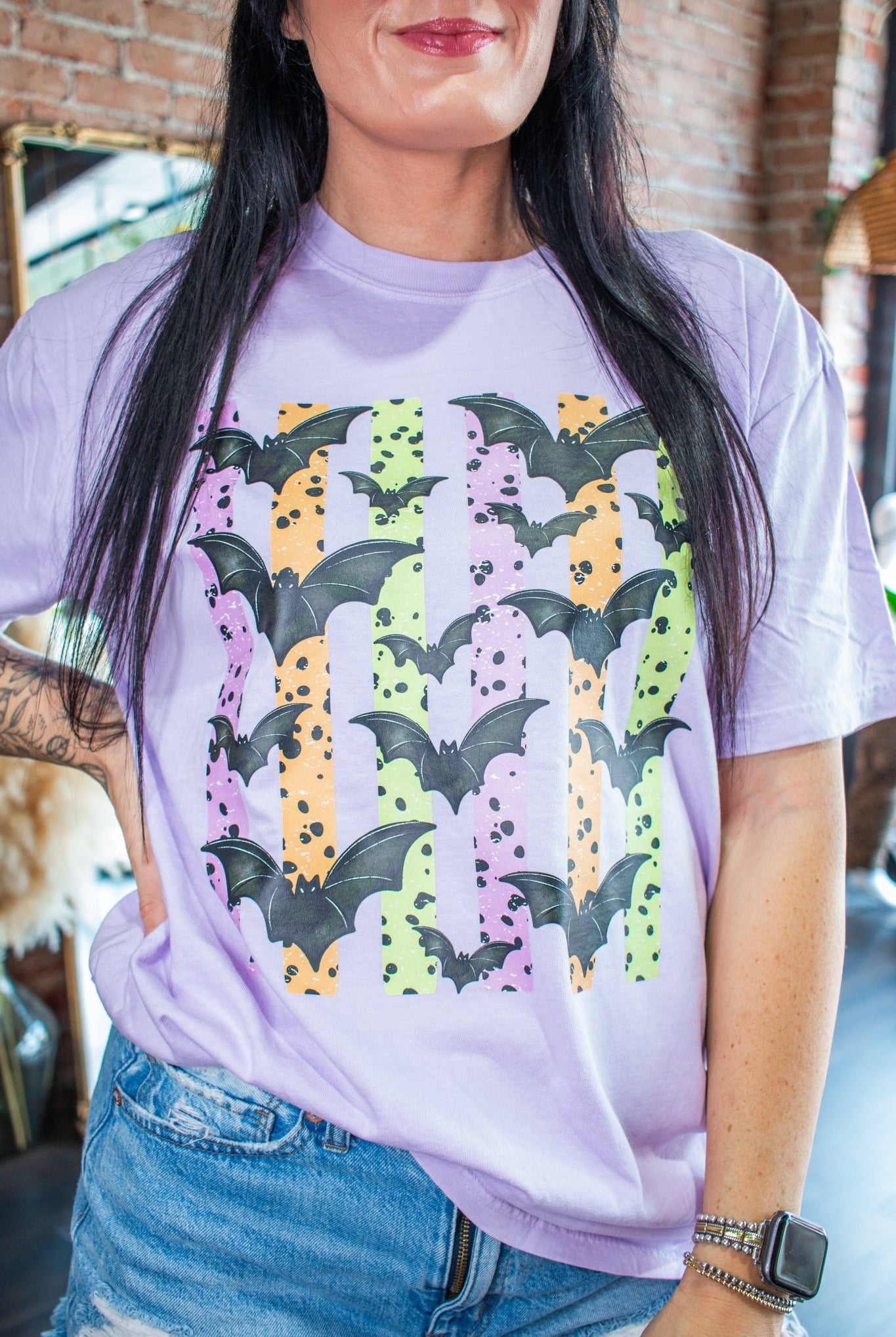 Retro Bat Flight Graphic Tee – Spooky Lilac Edition - Southern Chic Tees & Boutique