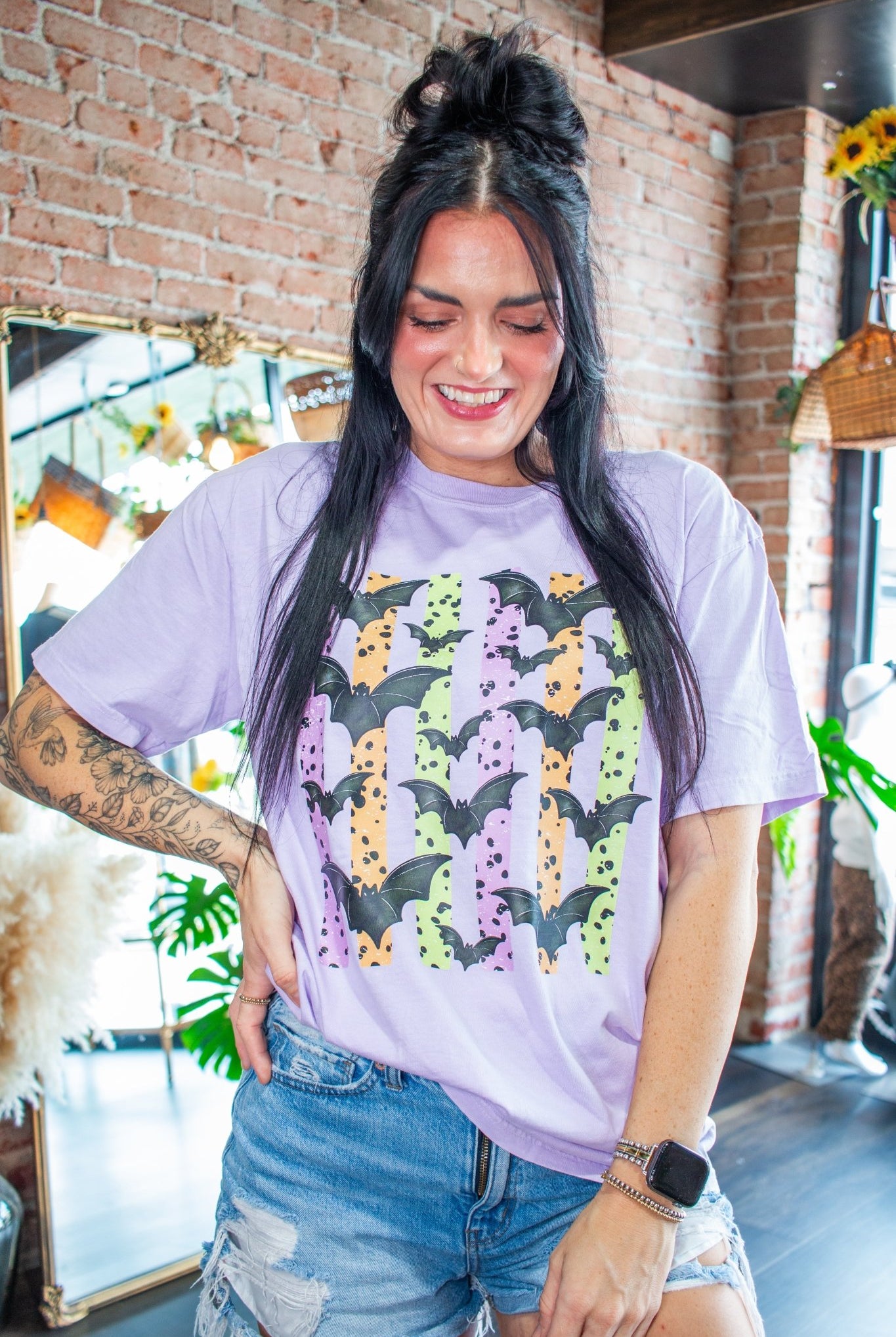 Retro Bat Flight Graphic Tee – Spooky Lilac Edition - Southern Chic Tees & Boutique