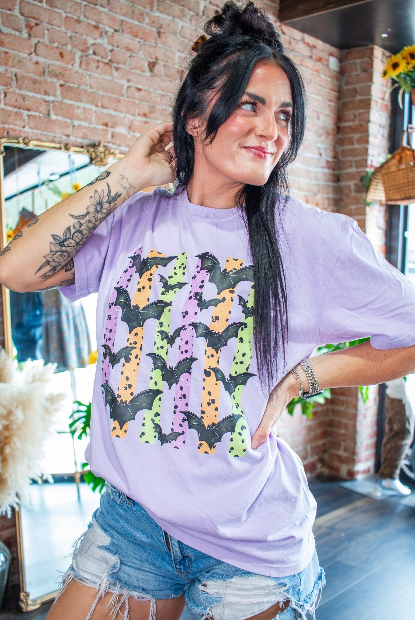 Retro Bat Flight Graphic Tee – Spooky Lilac Edition - Southern Chic Tees & Boutique