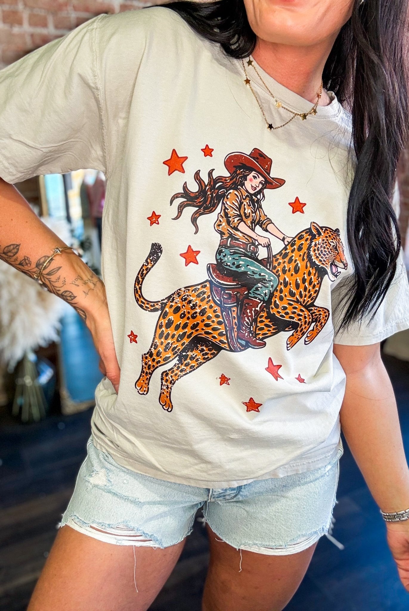 Retro Cheetah Cowgirl Graphic Tee - Trendy Western Leopard Print T-Shirt - Southern Chic Tees & Boutique