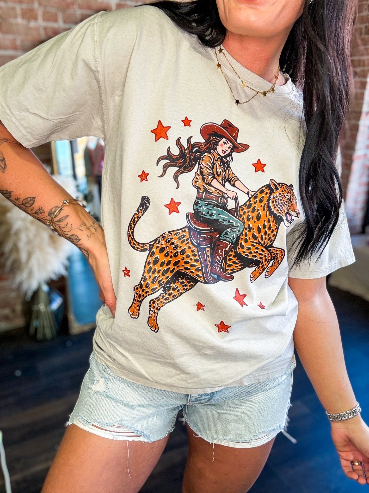 Retro Cheetah Cowgirl Graphic Tee - Trendy Western Leopard Print T-Shirt - Southern Chic Tees & Boutique