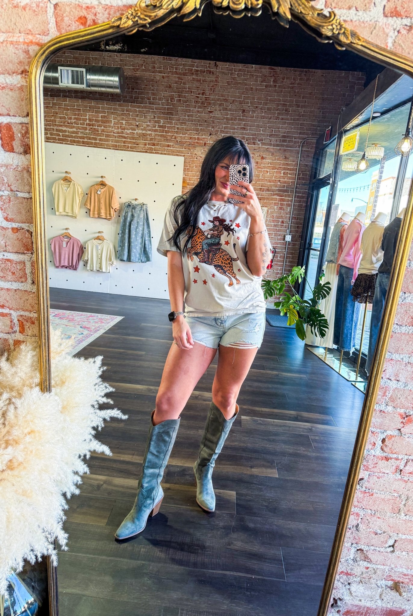 Retro Cheetah Cowgirl Graphic Tee - Trendy Western Leopard Print T-Shirt - Southern Chic Tees & Boutique