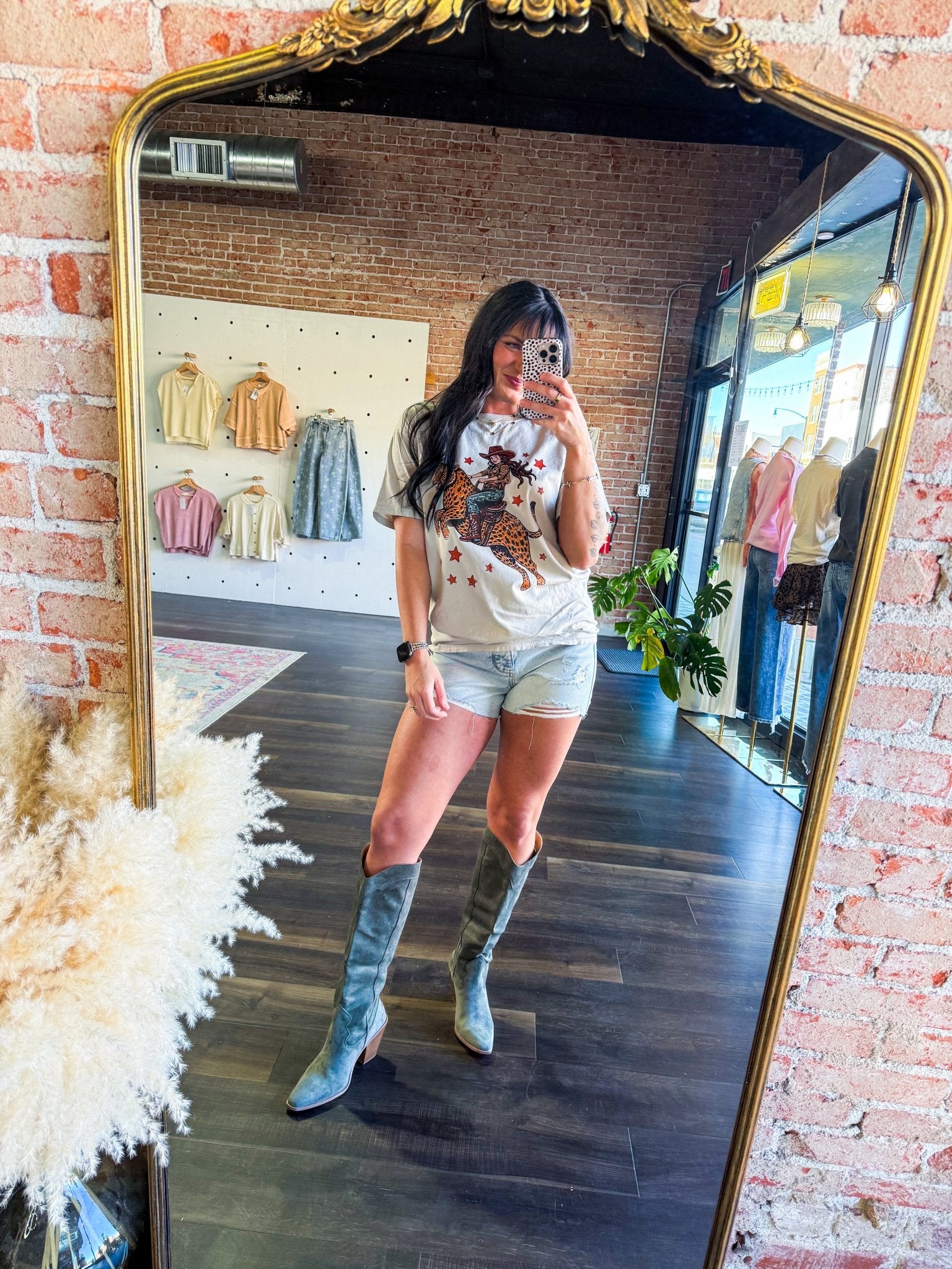 Retro Cheetah Cowgirl Graphic Tee - Trendy Western Leopard Print T-Shirt - Southern Chic Tees & Boutique