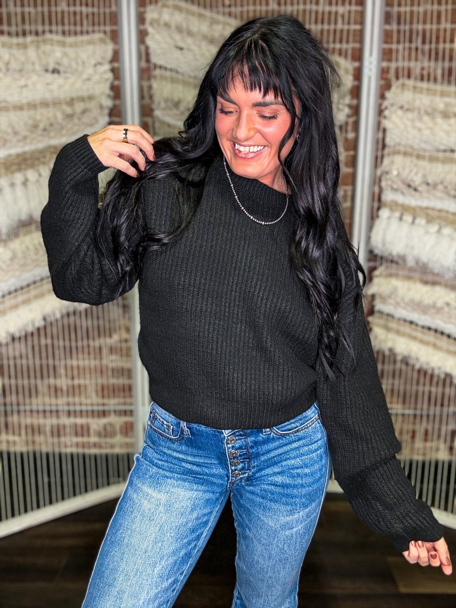 Ribbed Crew Neck Sweater | Black - Southern Chic Tees & Boutique