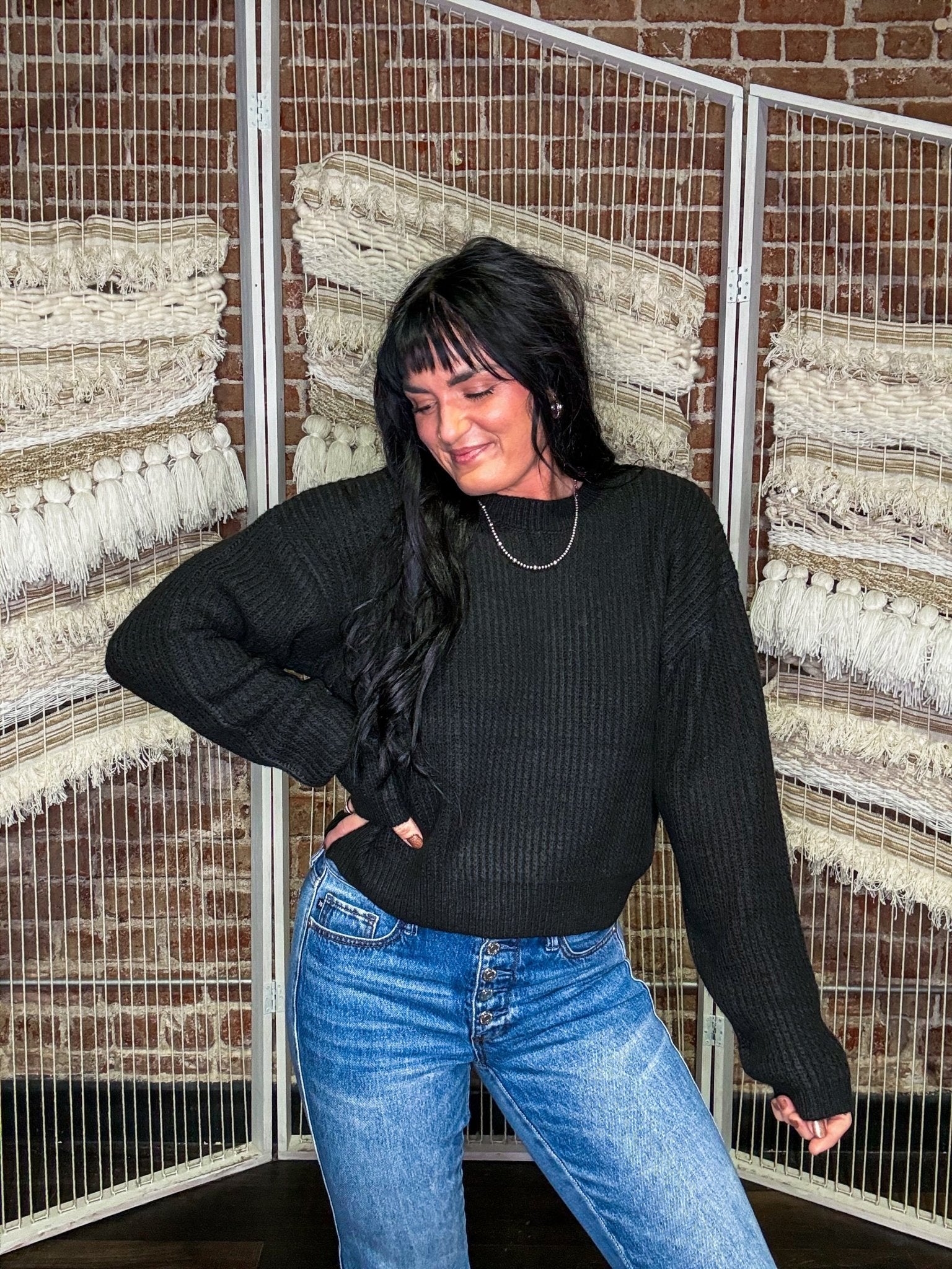 Ribbed Crew Neck Sweater | Black - Southern Chic Tees & Boutique