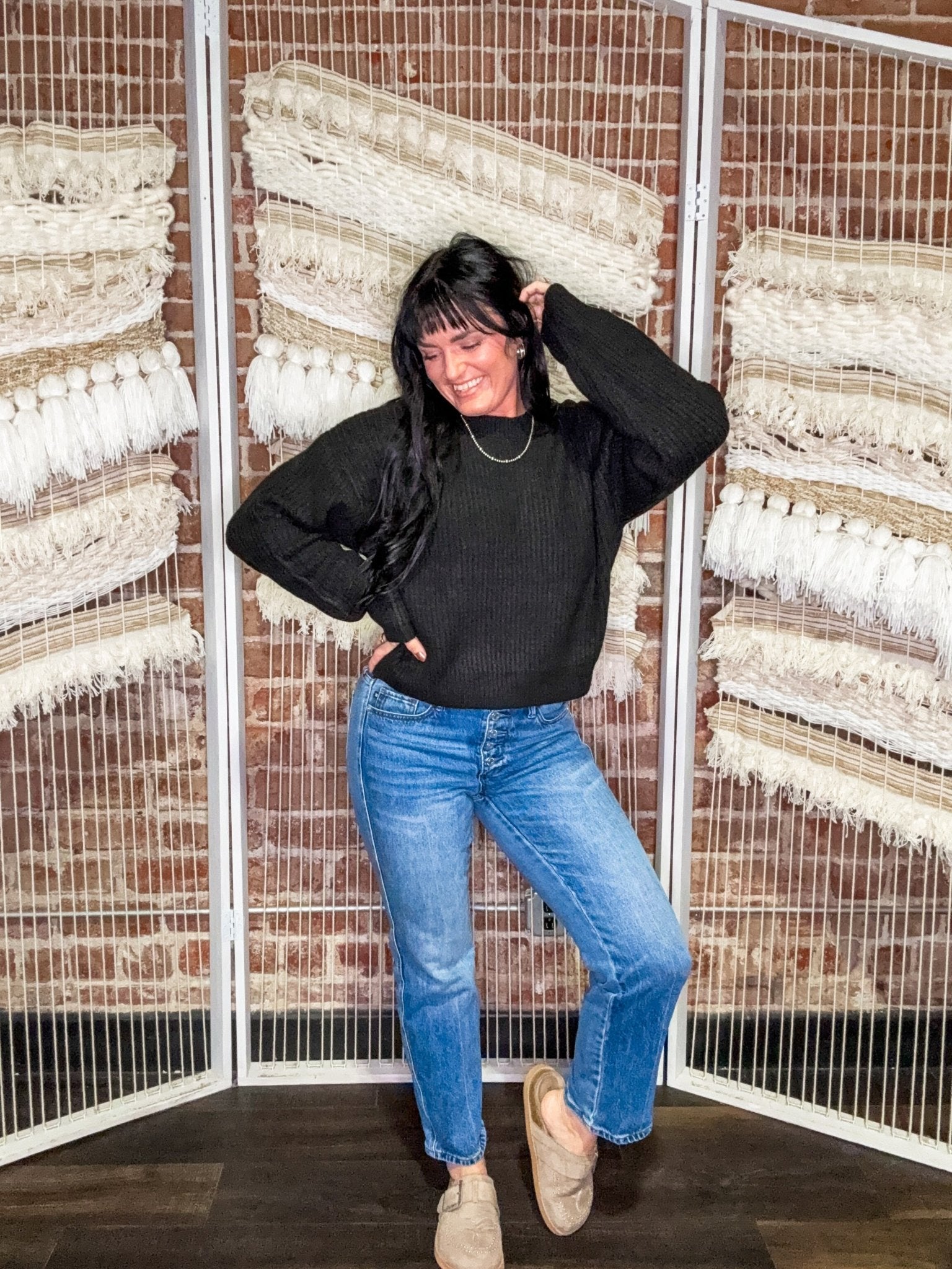 Ribbed Crew Neck Sweater | Black - Southern Chic Tees & Boutique