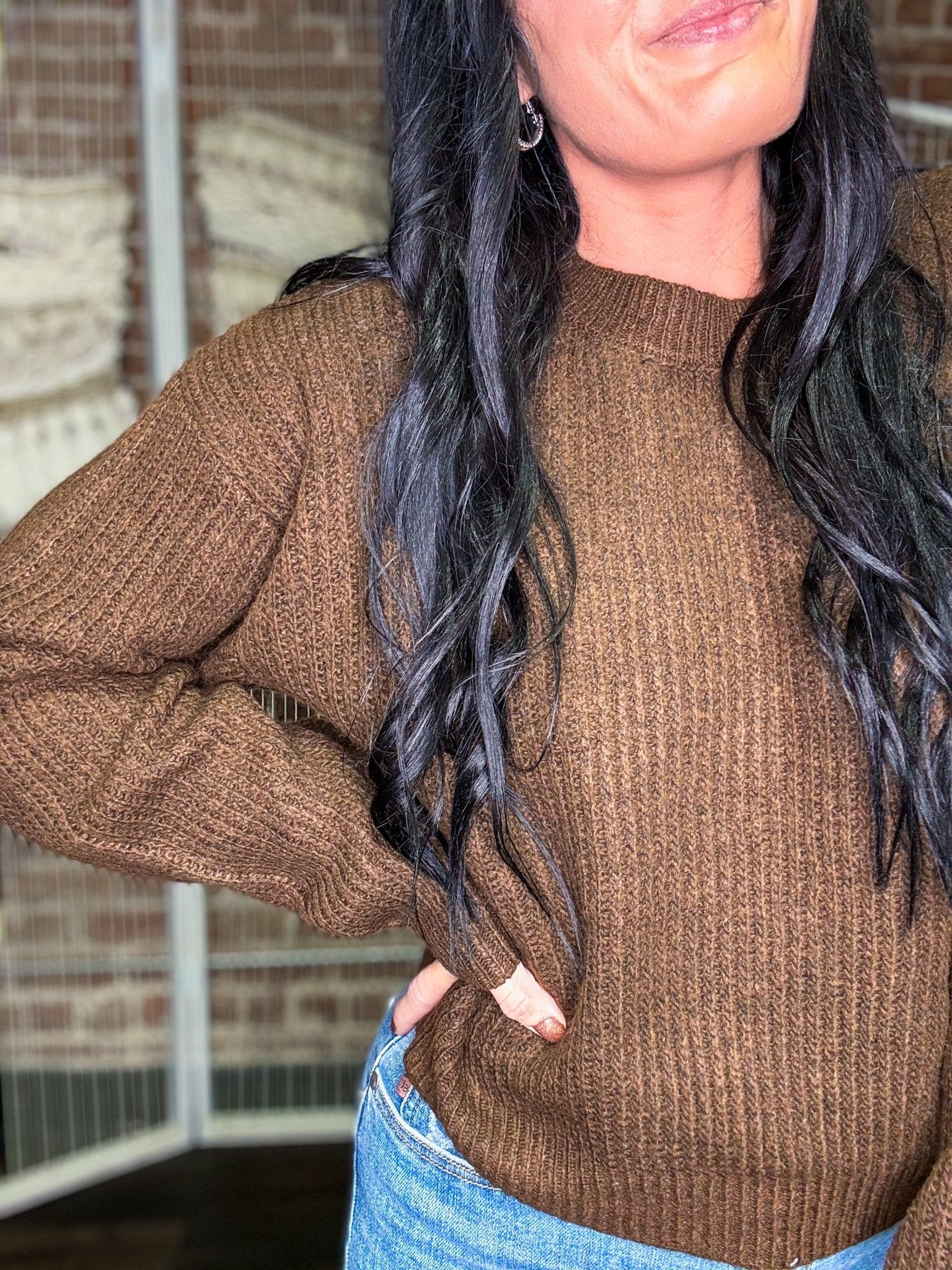 Ribbed Crew Neck Sweater | Chocolate Brown - Southern Chic Tees & Boutique