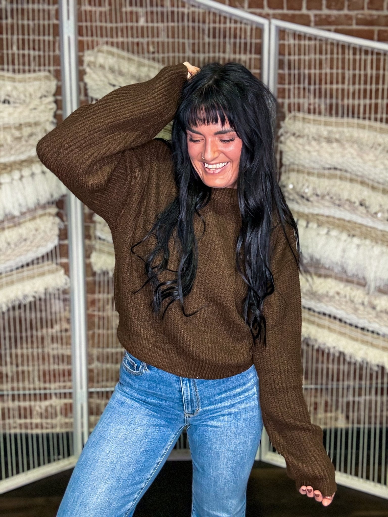 Ribbed Crew Neck Sweater | Chocolate Brown - Southern Chic Tees & Boutique