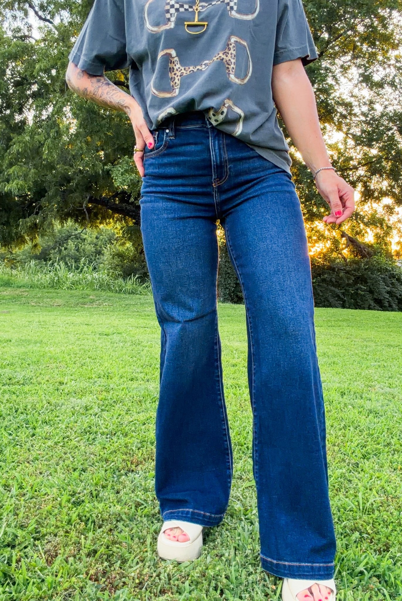Risen Sky-High Dark Wash Wide Leg Trouser Jeans - Southern Chic Tees & Boutique