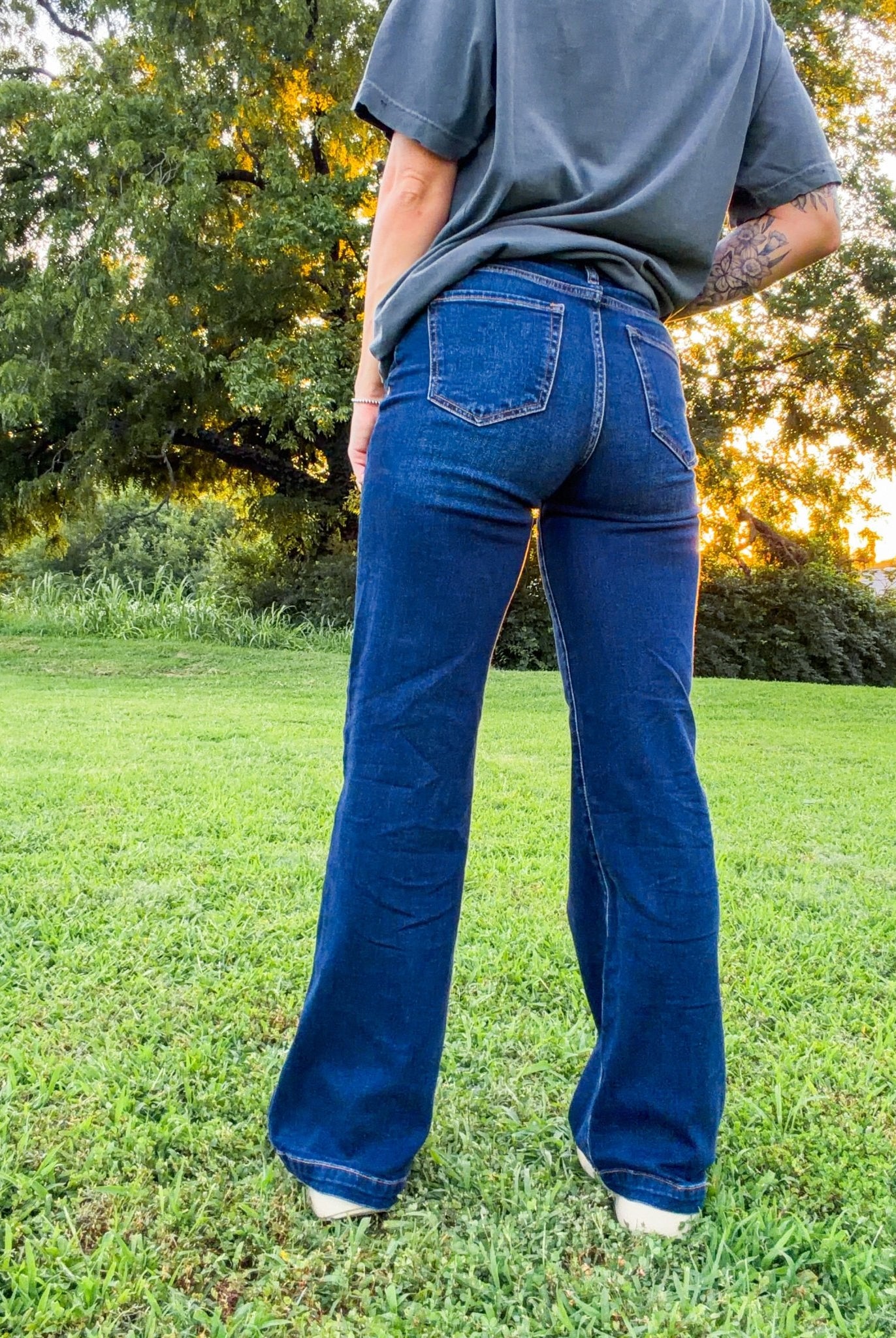Risen Sky-High Dark Wash Wide Leg Trouser Jeans - Southern Chic Tees & Boutique