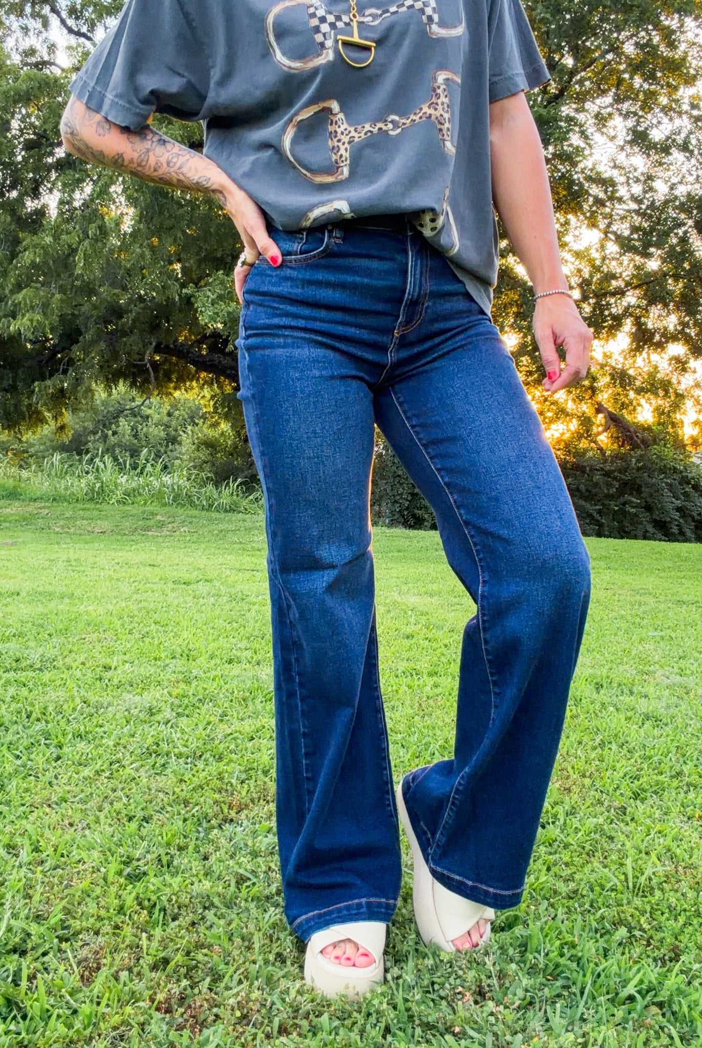 Risen Sky-High Dark Wash Wide Leg Trouser Jeans - Southern Chic Tees & Boutique