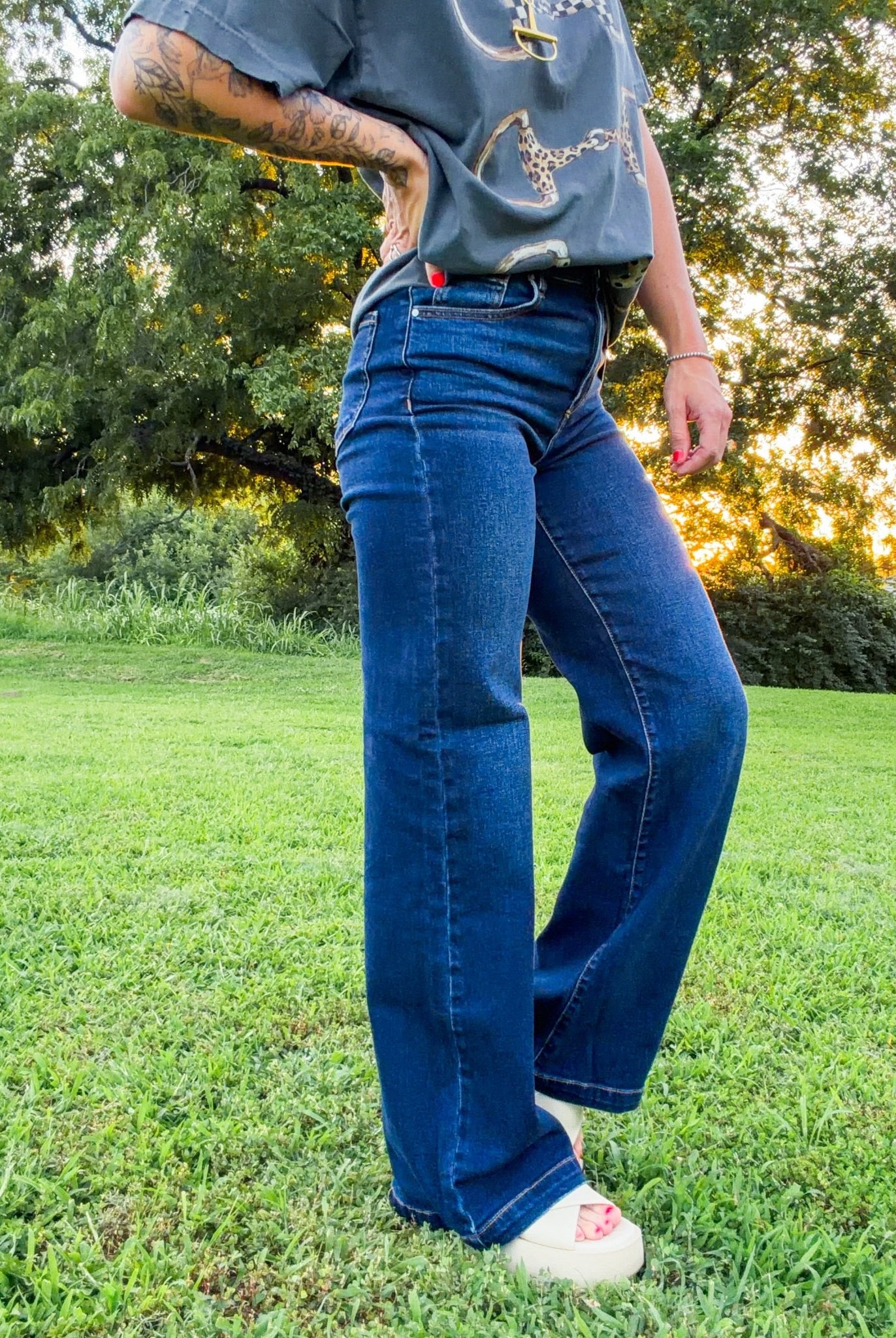 Risen Sky-High Dark Wash Wide Leg Trouser Jeans - Southern Chic Tees & Boutique