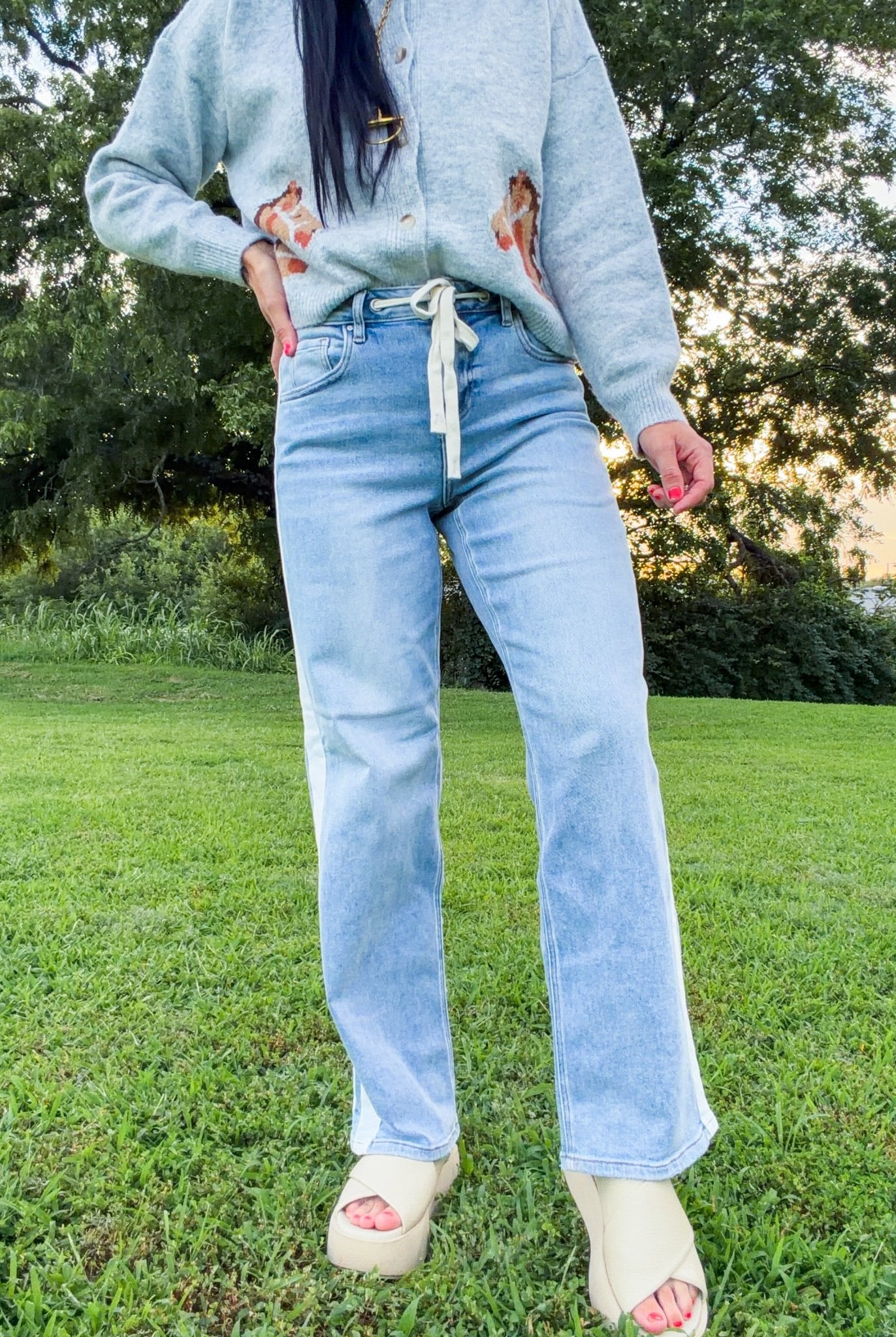 Risen Velocity Slouchy Baggy Jeans: Drawstring & Side Stripe Denim - Southern Chic Tees & Boutique
