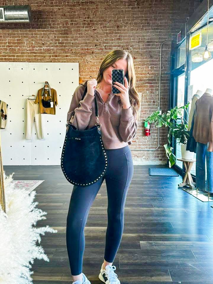 Rosalie Rivet Suede Hobo Bag | Black - Southern Chic Tees & Boutique