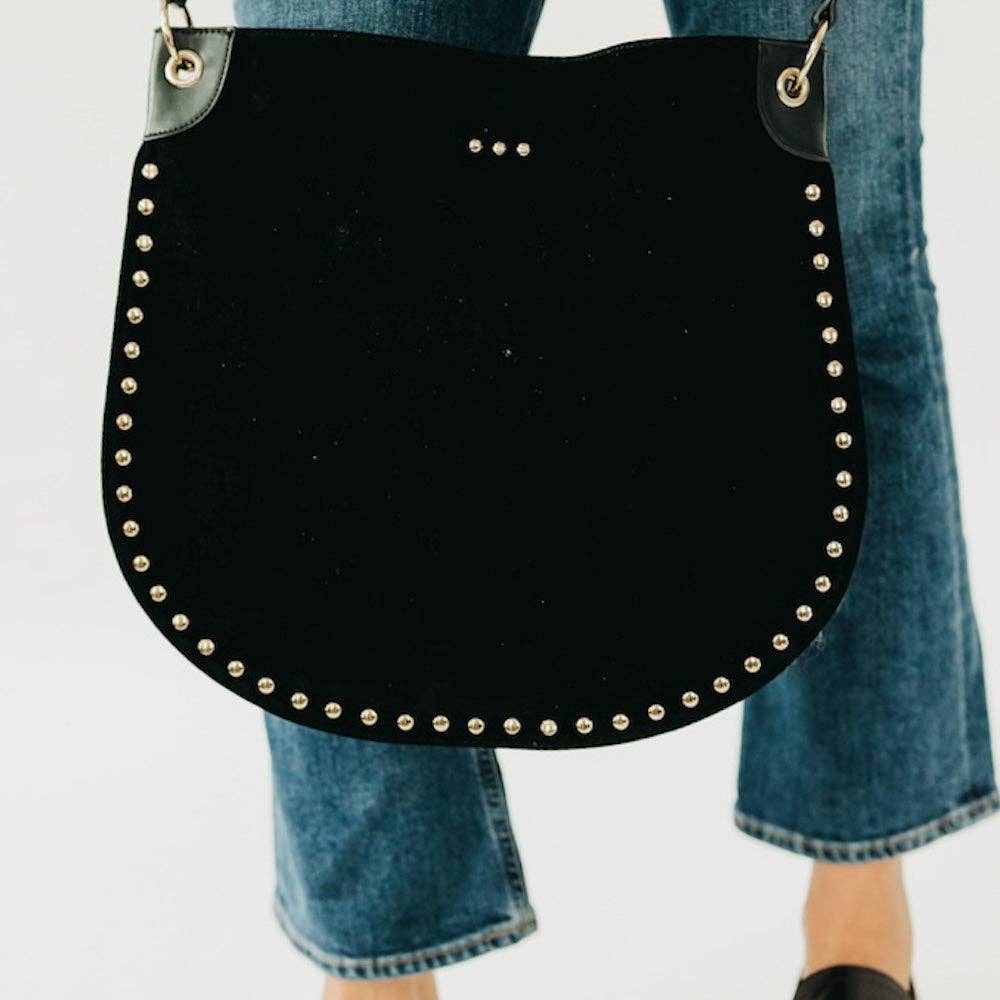 Rosalie Rivet Suede Hobo Bag | Black - Southern Chic Tees & Boutique