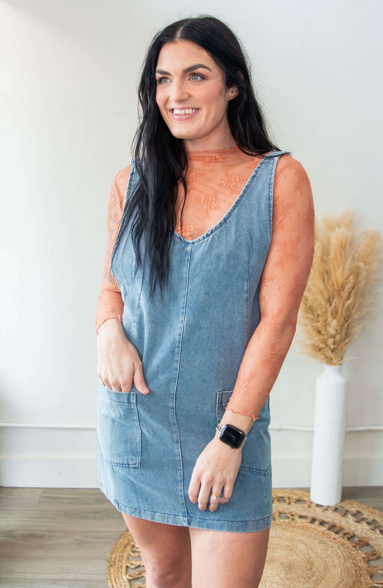 Sheer Lace Long Sleeve Top Peach - Southern Chic Tees & Boutique