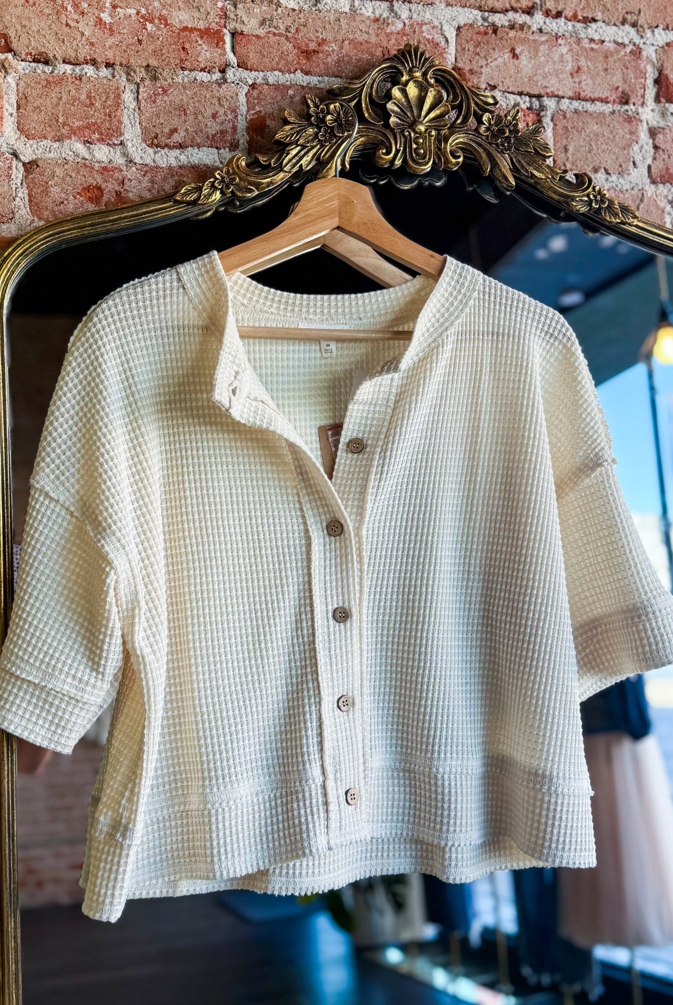 Short Sleeve Waffle Button Front Cardigan | Cream - Southern Chic Tees & Boutique
