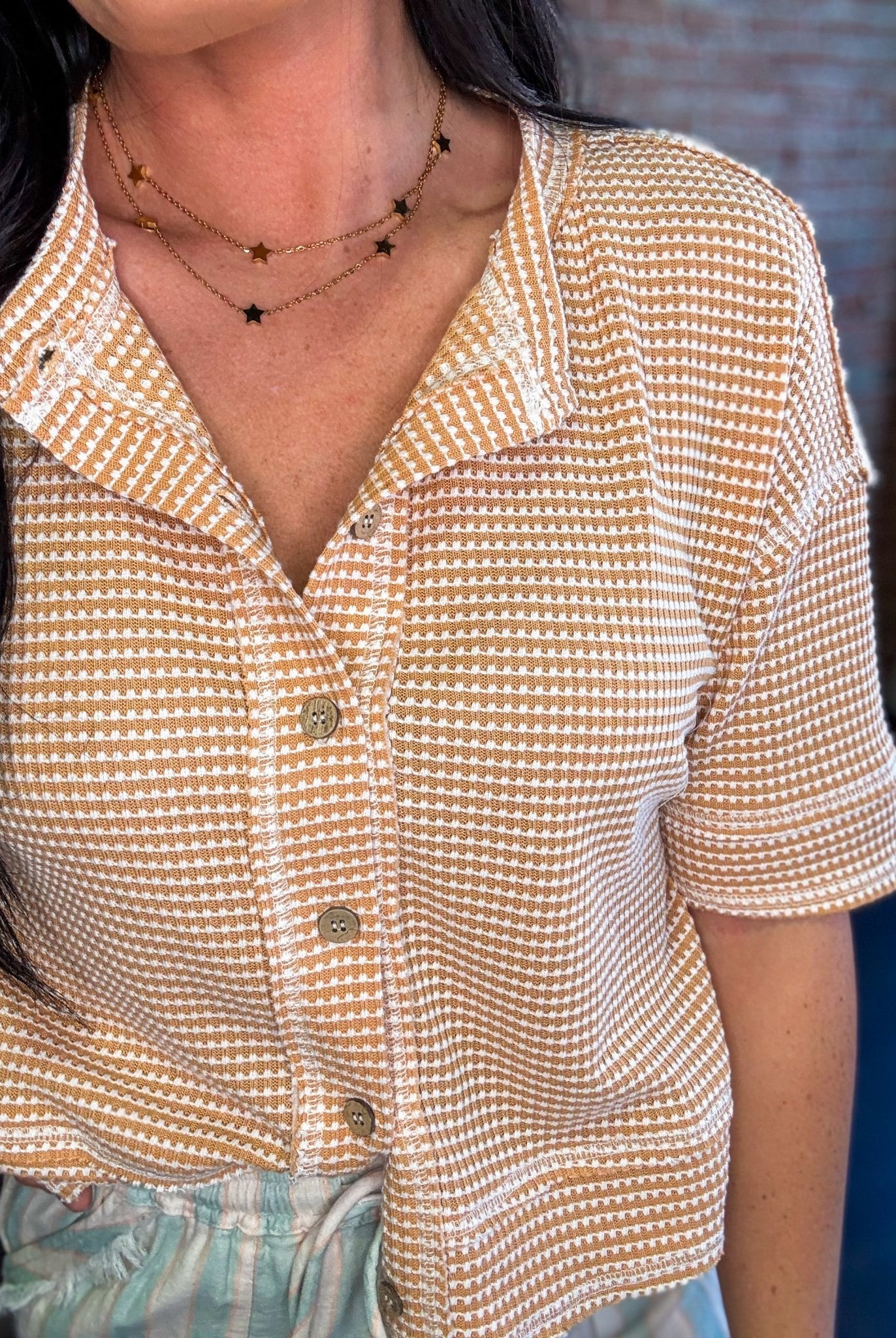 Short Sleeve Waffle Button Front Cardigan | Light Peach - Southern Chic Tees & Boutique