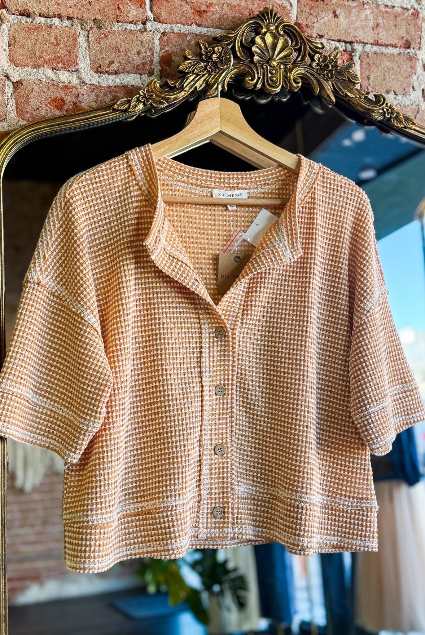 Short Sleeve Waffle Button Front Cardigan | Light Peach - Southern Chic Tees & Boutique