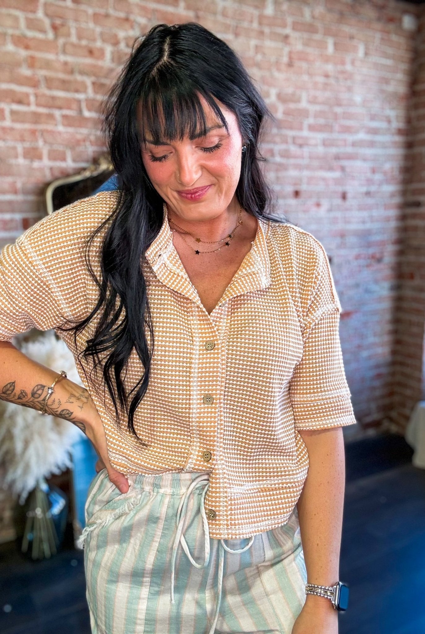 Short Sleeve Waffle Button Front Cardigan | Light Peach - Southern Chic Tees & Boutique