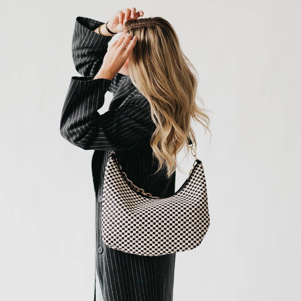 Sienna Slouchy Woven Shoulder Bag | Black Checkered - Southern Chic Tees & Boutique