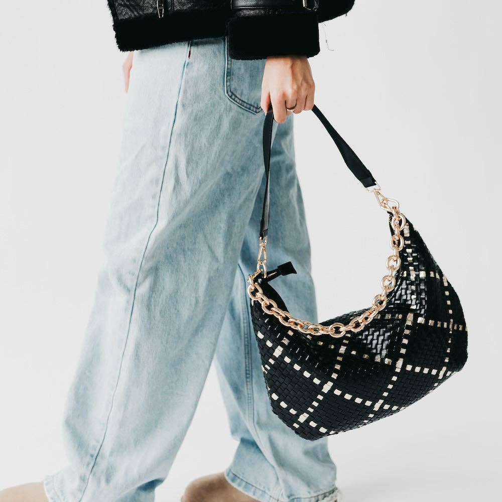 Sienna Slouchy Woven Shoulder Bag | Black Checkered - Southern Chic Tees & Boutique