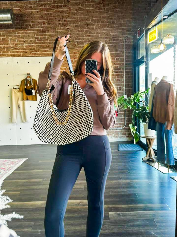Sienna Slouchy Woven Shoulder Bag | Black Checkered - Southern Chic Tees & Boutique