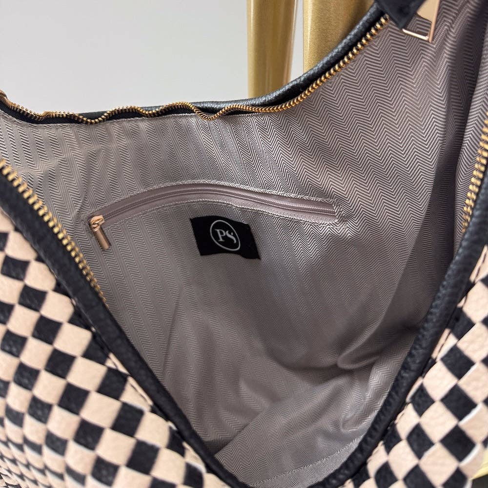 Sienna Slouchy Woven Shoulder Bag | Brown Checkered - Southern Chic Tees & Boutique