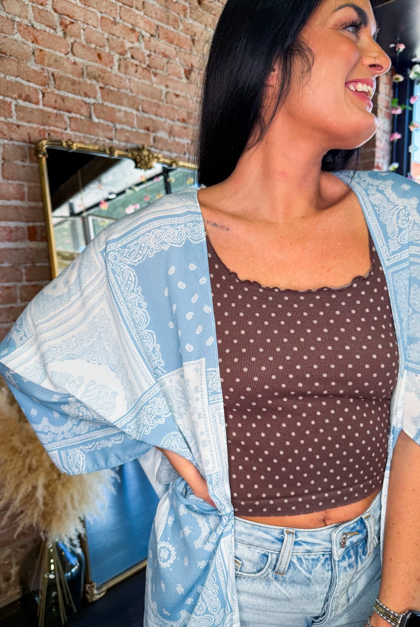 Sky Blue Paisley Boho Kimono – Lightweight Open Front Wrap - Southern Chic Tees & Boutique