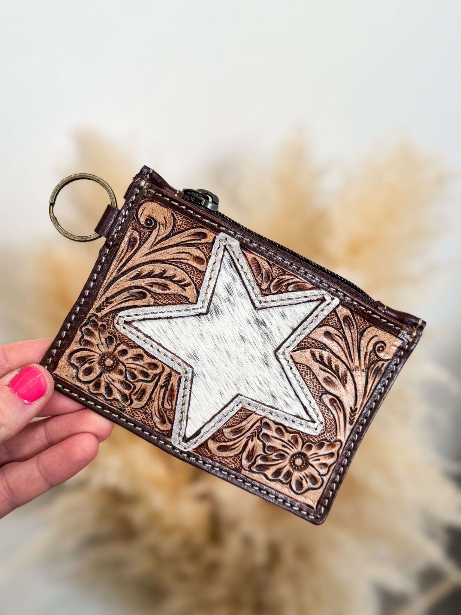 Star Cowhide Tooled Leather Keychain Wallet - Southern Chic Tees & Boutique