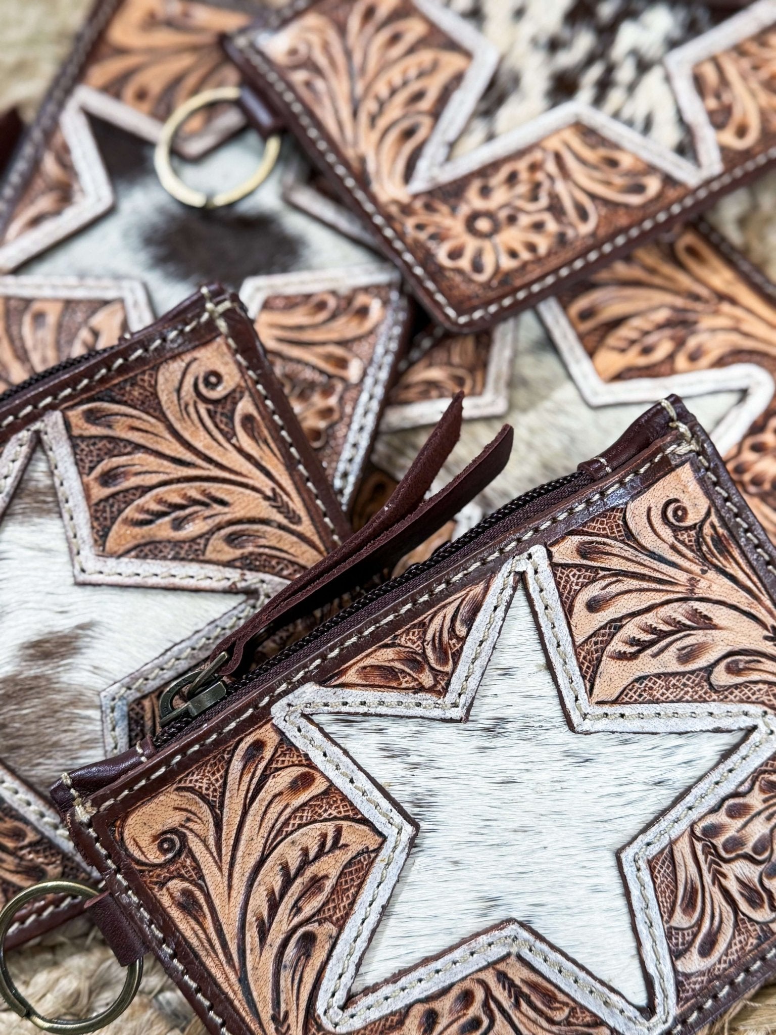 Star Cowhide Tooled Leather Keychain Wallet - Southern Chic Tees & Boutique