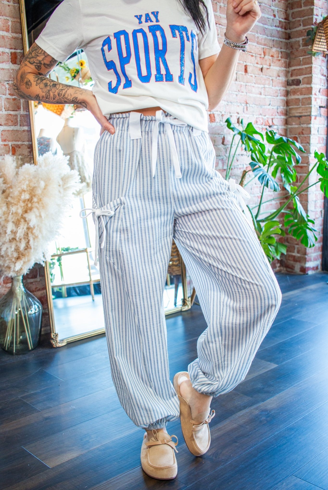 Striped Linen Jogger Pants | Denim - Southern Chic Tees & Boutique