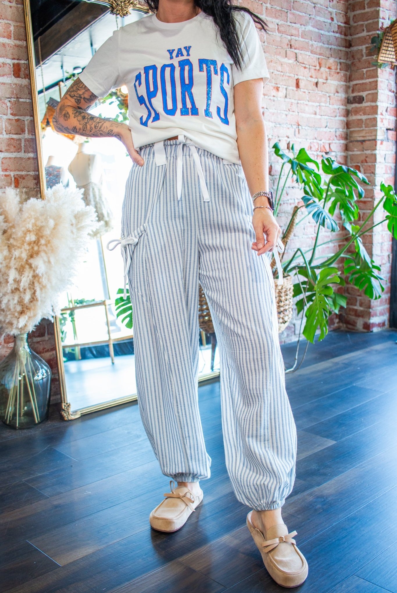 Striped Linen Jogger Pants | Denim - Southern Chic Tees & Boutique
