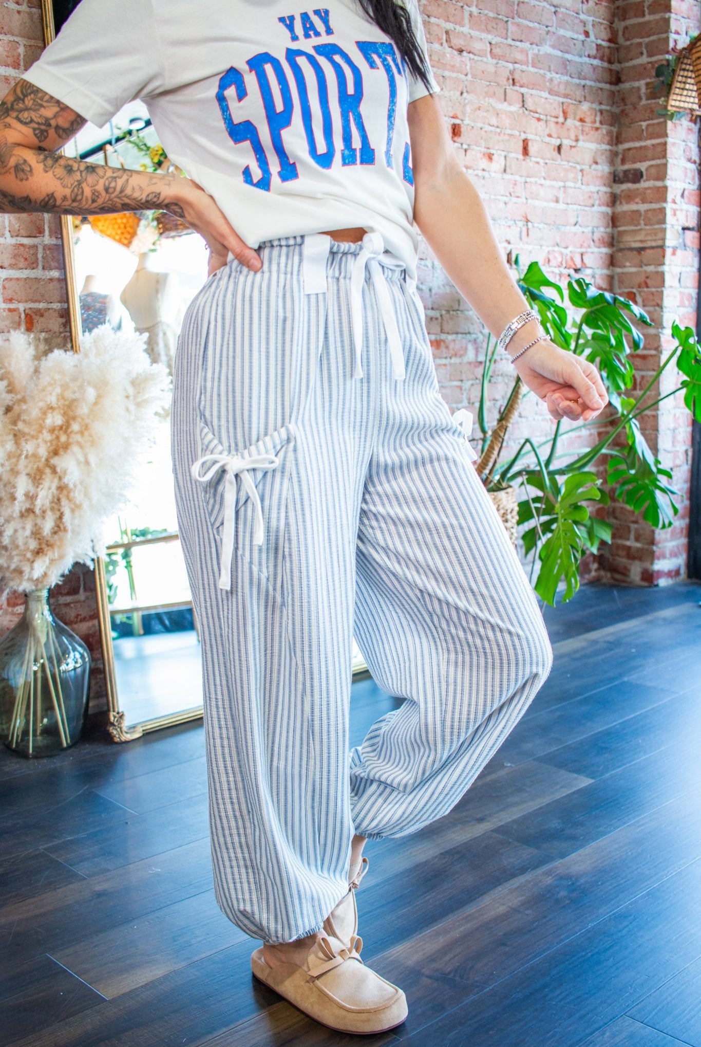 Striped Linen Jogger Pants | Denim - Southern Chic Tees & Boutique