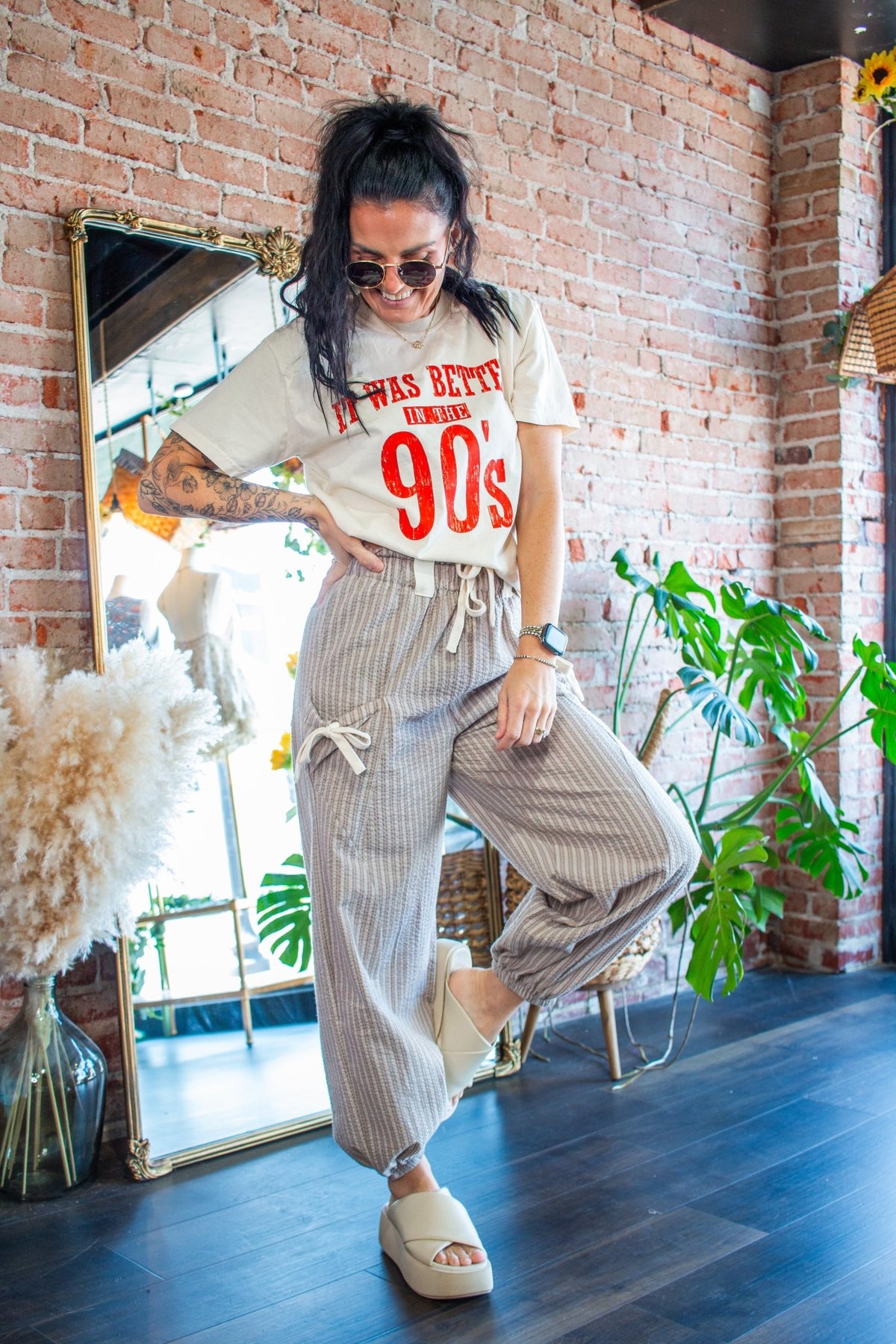 Striped Linen Jogger Pants | Taupe - Southern Chic Tees & Boutique