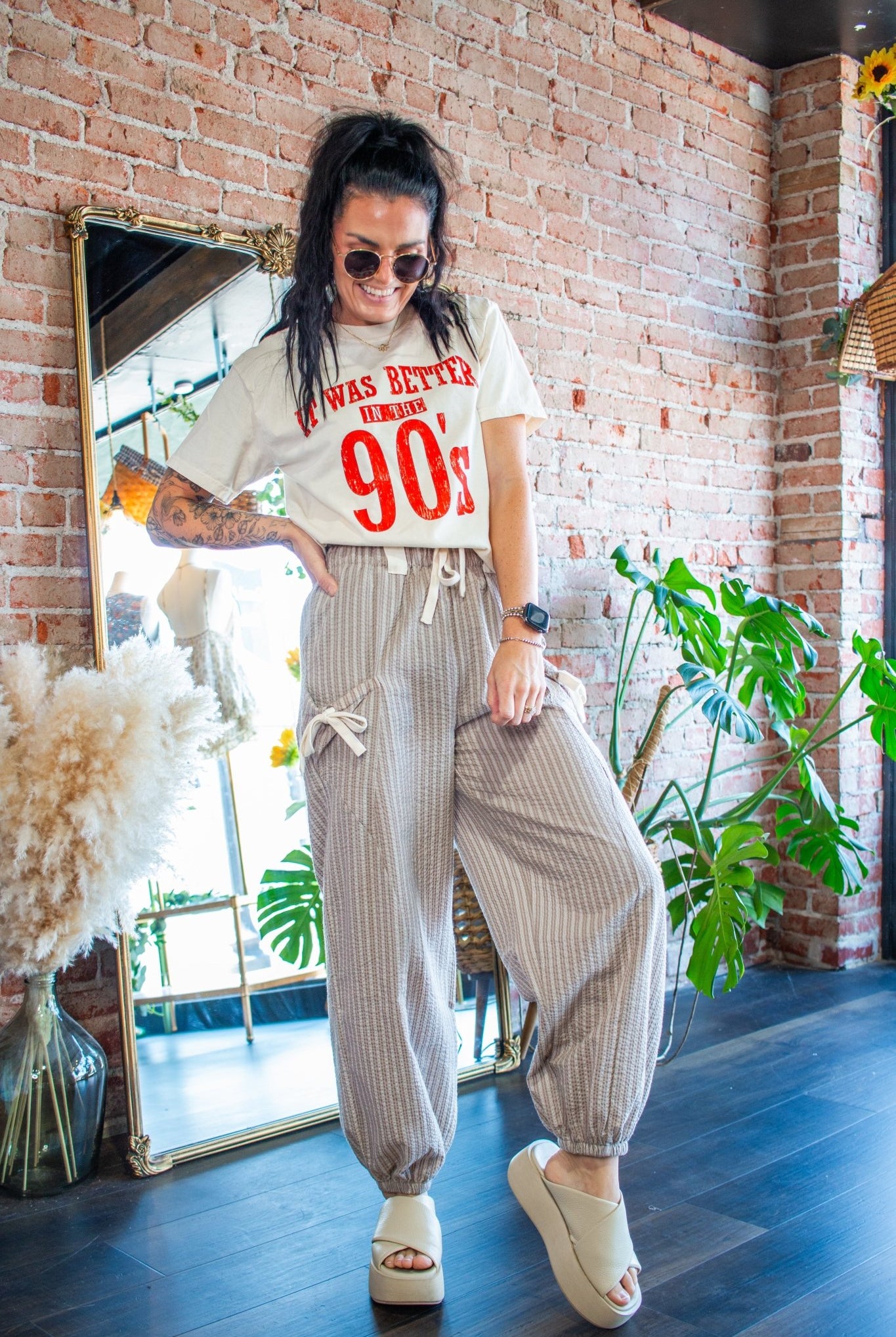 Striped Linen Jogger Pants | Taupe - Southern Chic Tees & Boutique
