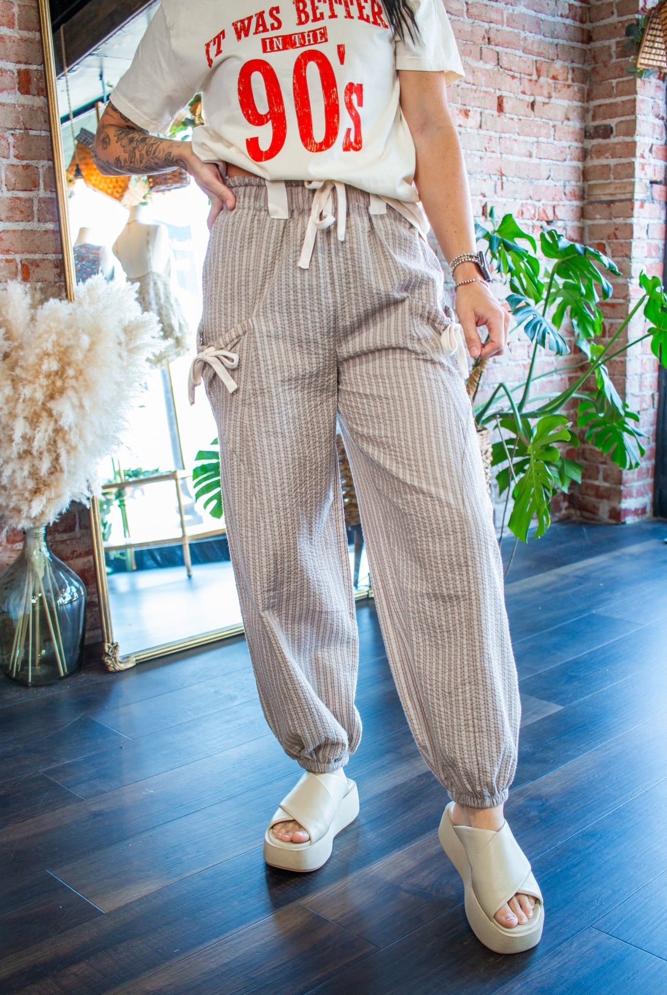 Striped Linen Jogger Pants | Taupe - Southern Chic Tees & Boutique