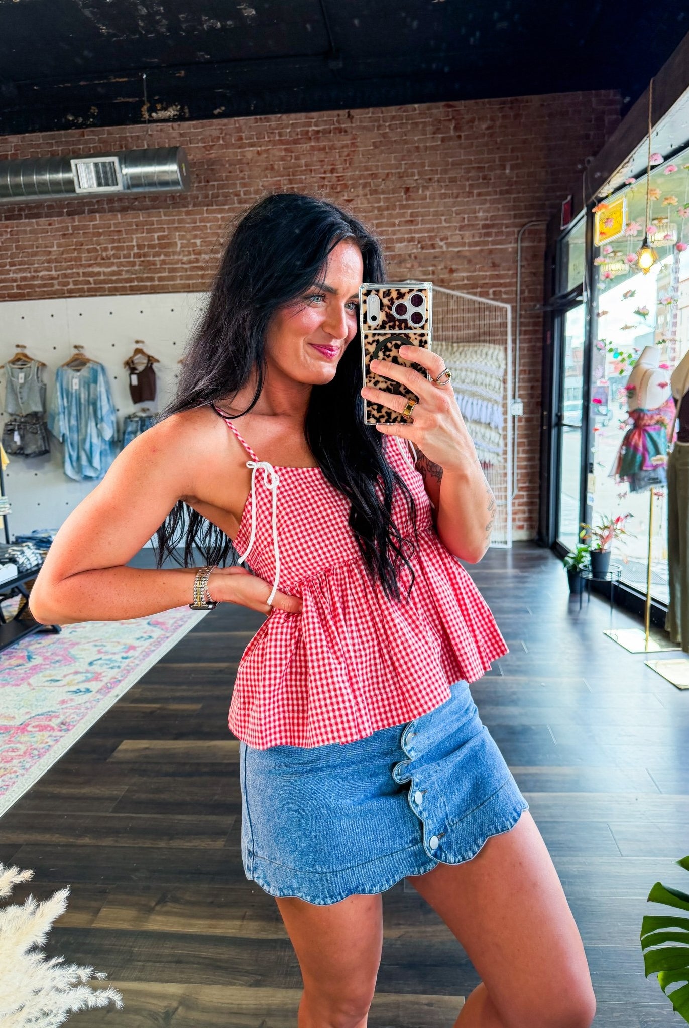 Summer Sizzle Gingham Peplum Tie - Strap Tank - Southern Chic Tees & Boutique