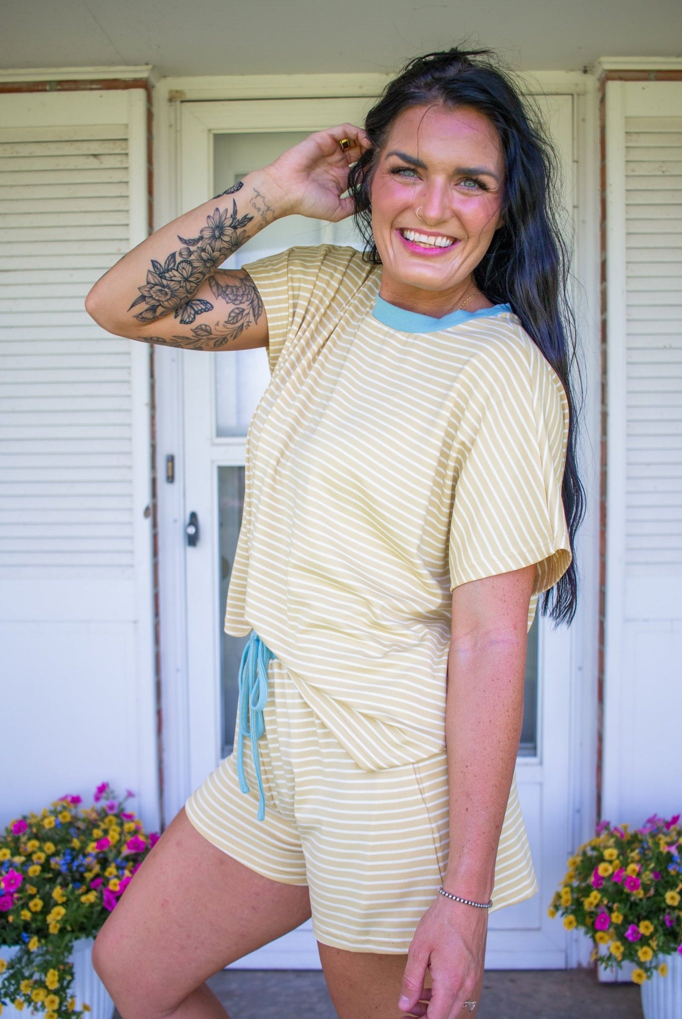 Sun-Drenched Striped Knit Lounge & Shorts Set - Southern Chic Tees & Boutique