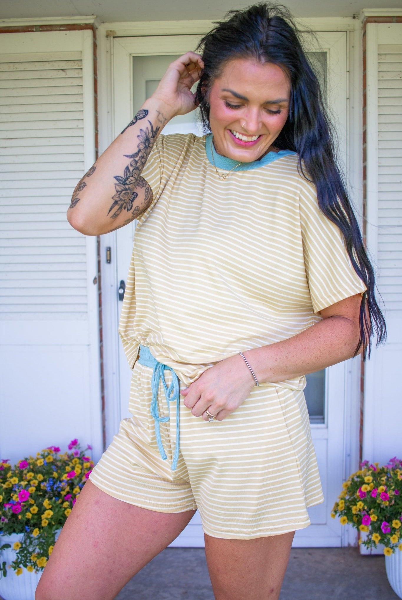 Sun-Drenched Striped Knit Lounge & Shorts Set - Southern Chic Tees & Boutique