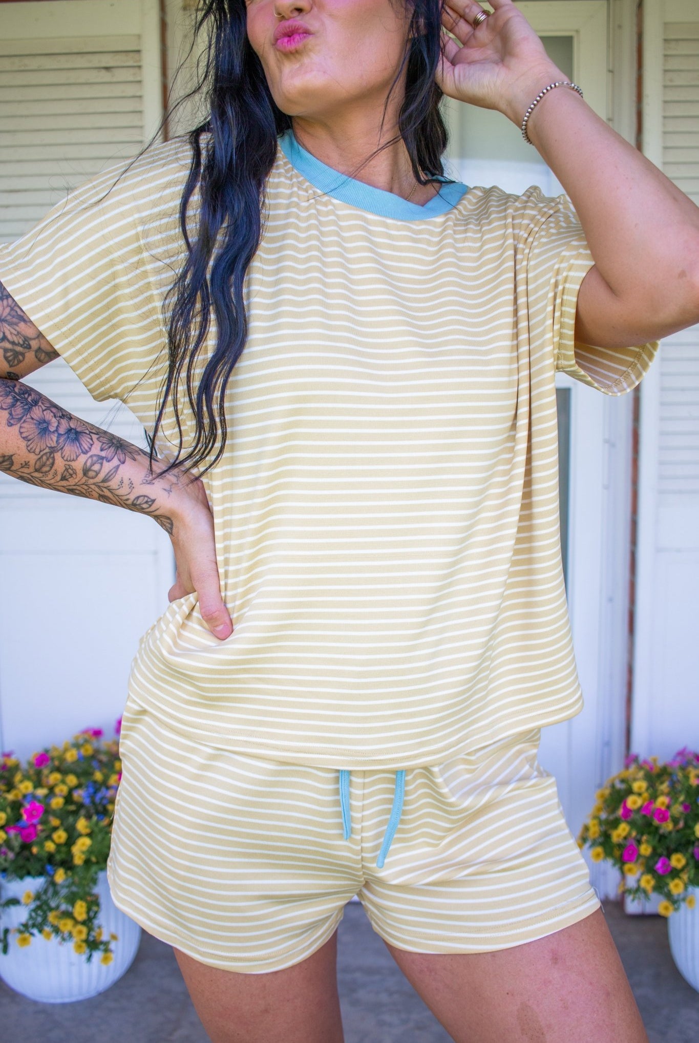 Sun-Drenched Striped Knit Lounge & Shorts Set - Southern Chic Tees & Boutique