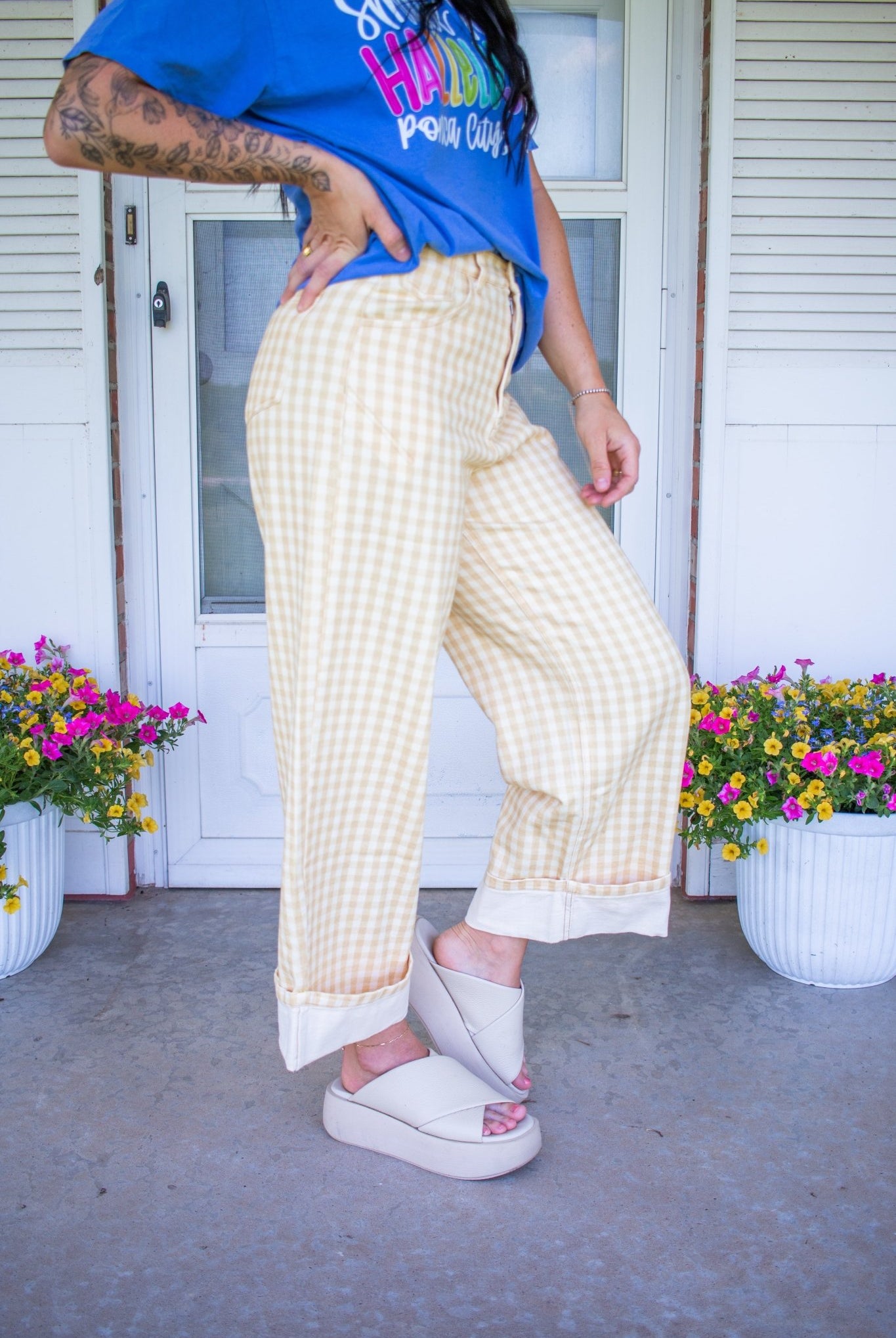 Sunny Gingham Barrel Leg Jeans | Bold Cottagecore Wide-Leg Denim - Southern Chic Tees & Boutique