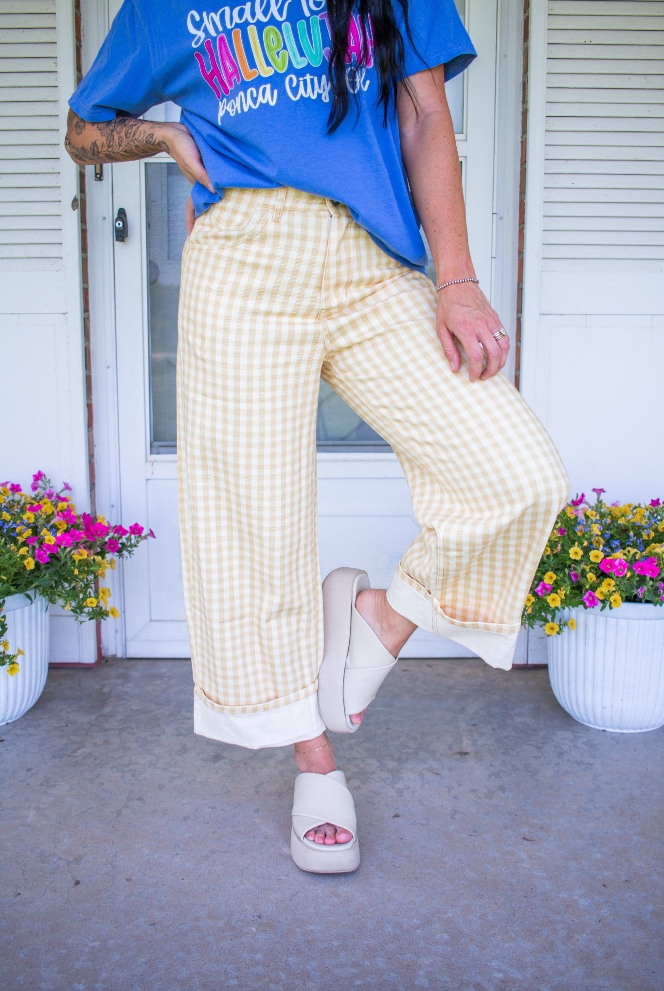 Sunny Gingham Barrel Leg Jeans | Bold Cottagecore Wide-Leg Denim - Southern Chic Tees & Boutique