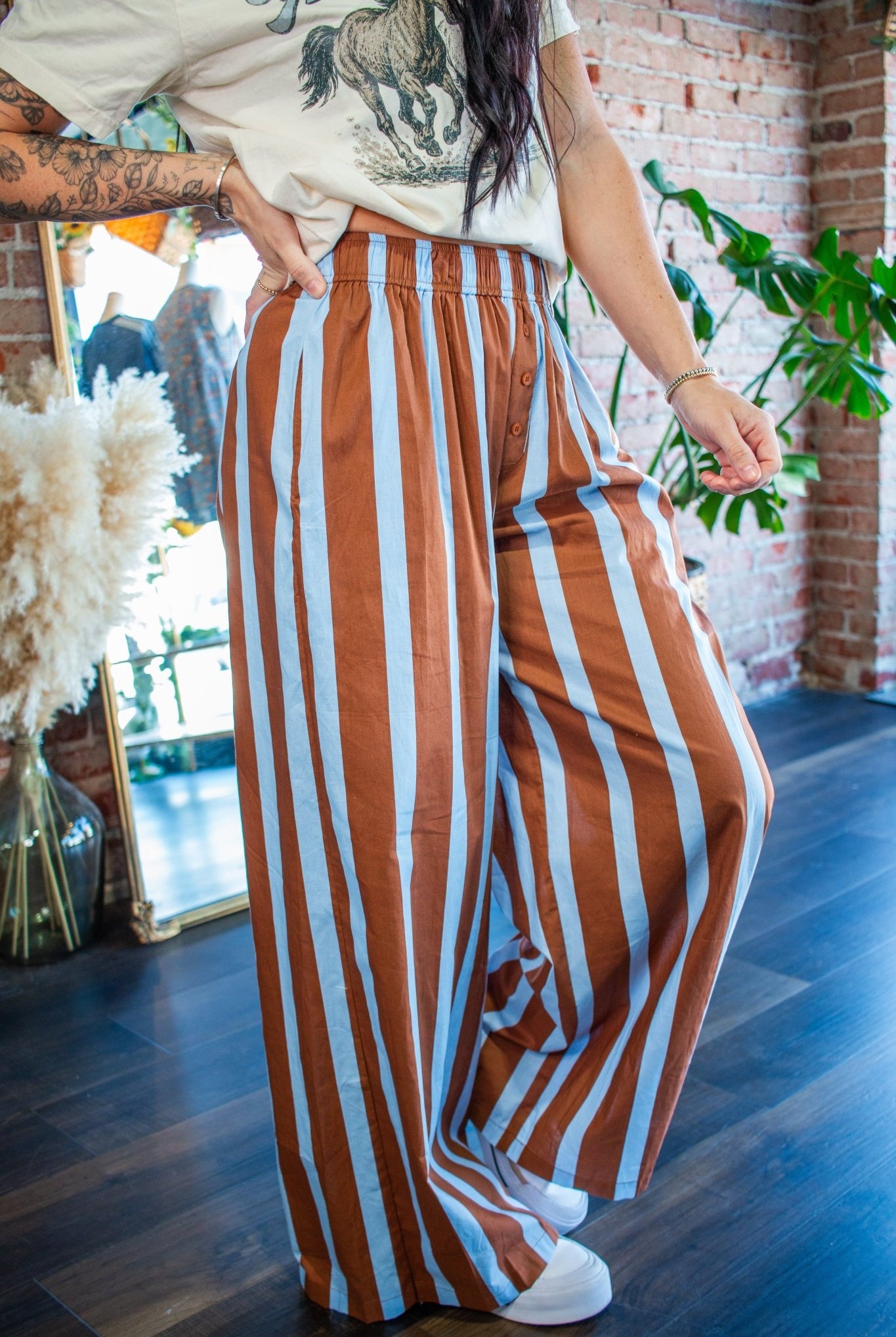 The Retro Vibe: Autumn Stripe Wide Leg Pants - Southern Chic Tees & Boutique