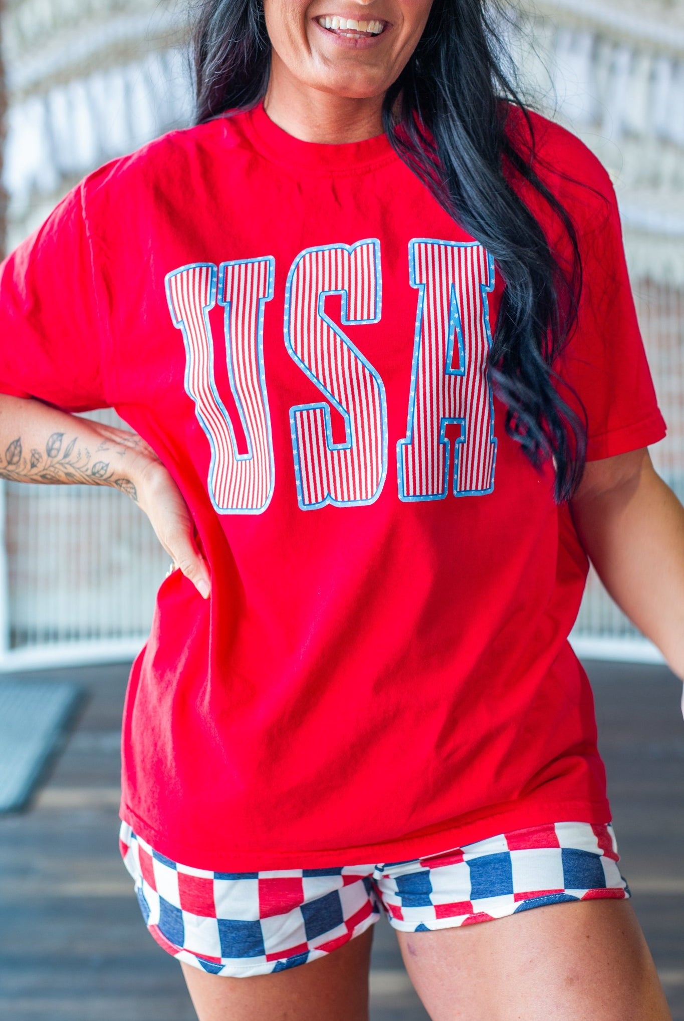 USA Vintage Patriotic Tee - Red Comfort Colors Heavyweight Cotton - Southern Chic Tees & Boutique