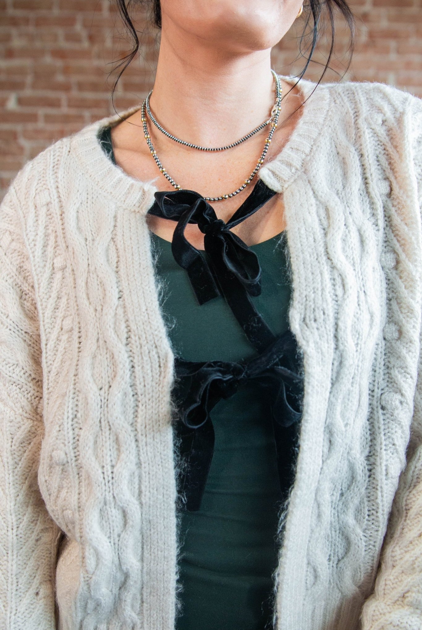 Velvet Bow Cable Knit Cardigan - Southern Chic Tees & Boutique