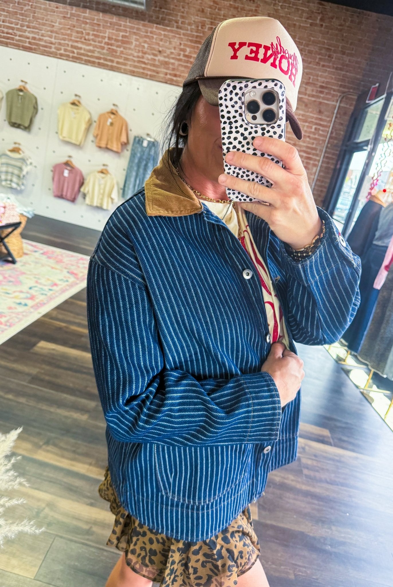 Western Stripe Corduroy Collar Denim Shacket - Southern Chic Tees & Boutique